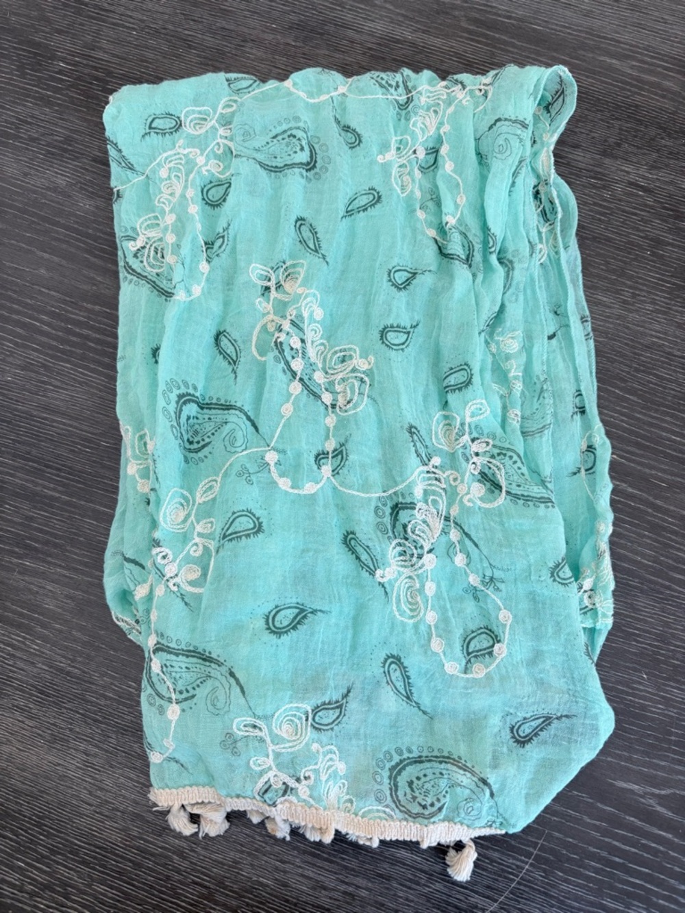 Light Aqua Paisley Embroidered Wrap Scarf